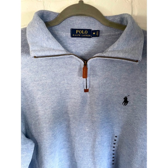 Polo Ralph Lauren Men's Light Blue Cotton 1/4 Zip Pullover Sweater Size M - Picture 3 of 4